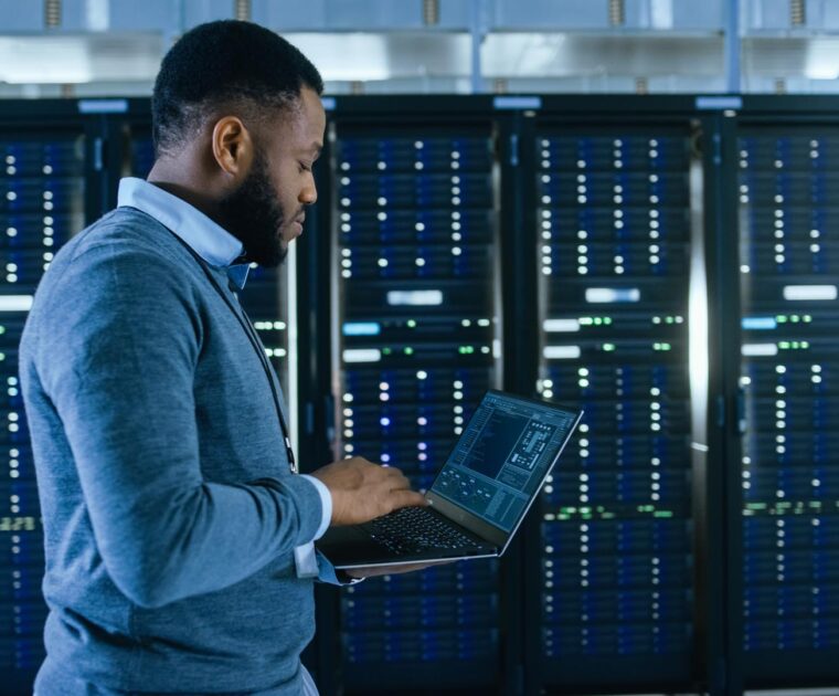 data worker in a server room