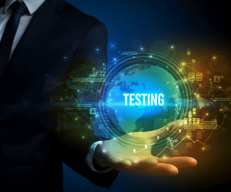 man holding a software testing icon in his hand