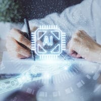 ai icon with someone writing on a pad of paper