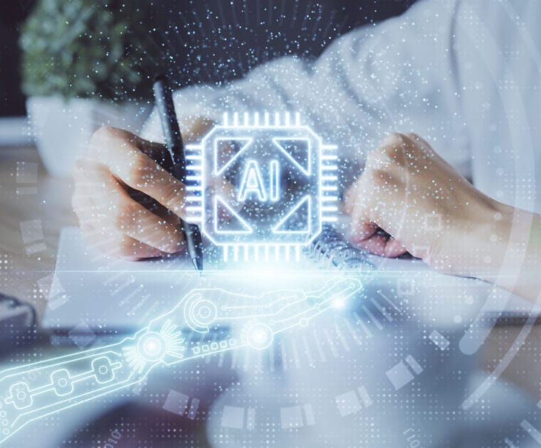 ai icon with someone writing on a pad of paper